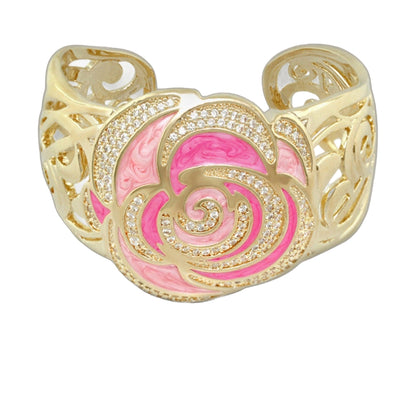 Roses Are Red Bangle cuff gold-tone with pink enamel and crystals by Lauren G Adams on Tampa Home & Garden Store
