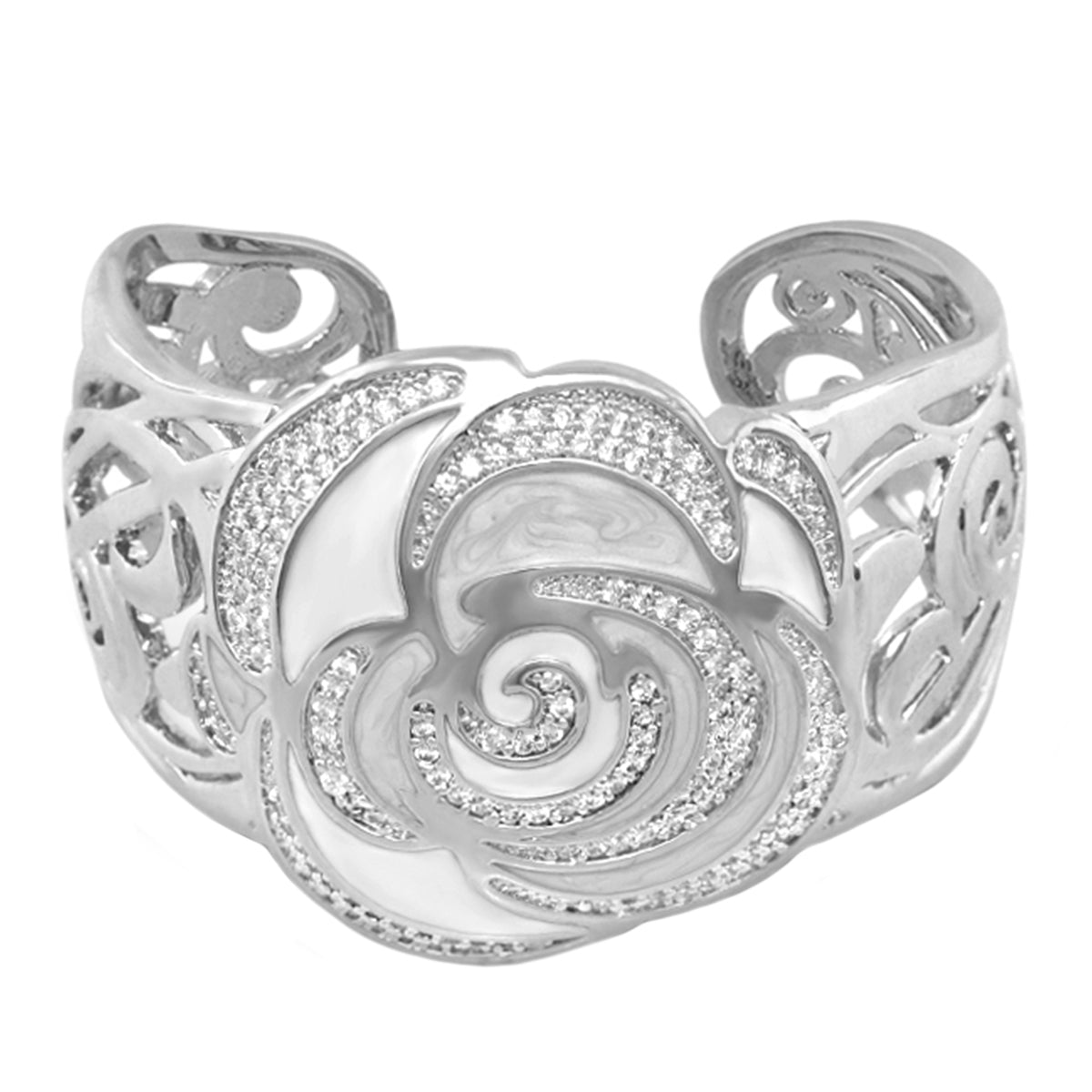 Roses Are Red cuff bracelet with a silver-tone rose centerpiece and pavé crystals on Tampa Home & Garden Store