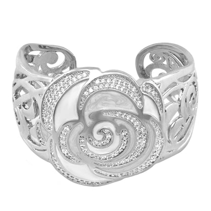 Roses Are Red cuff bracelet with a silver-tone rose centerpiece and pavé crystals on Tampa Home & Garden Store
