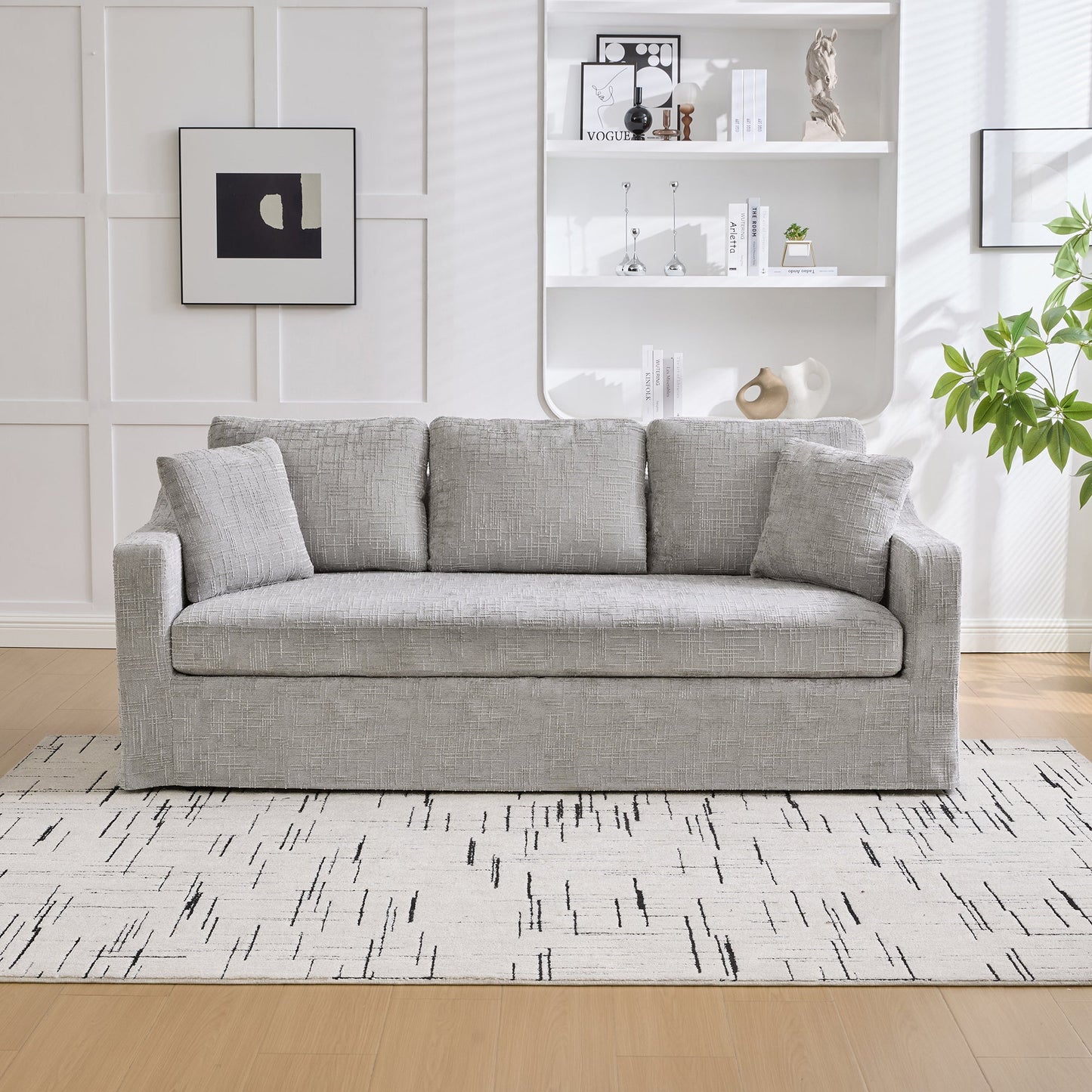 Modern Chenille Sofa and a Soft Wood Frame