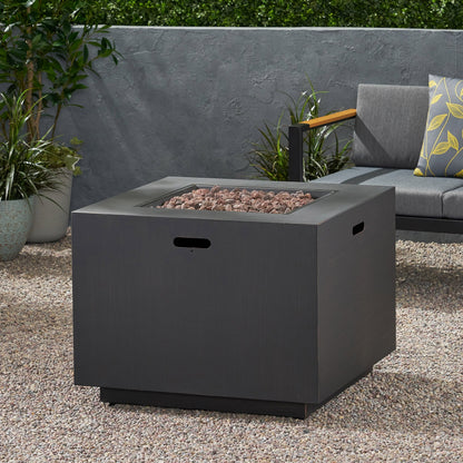33in outdoor iron square propane fire pit in brushed brown with rocks by HouseOfZazla on Tampa Home & Garden Store