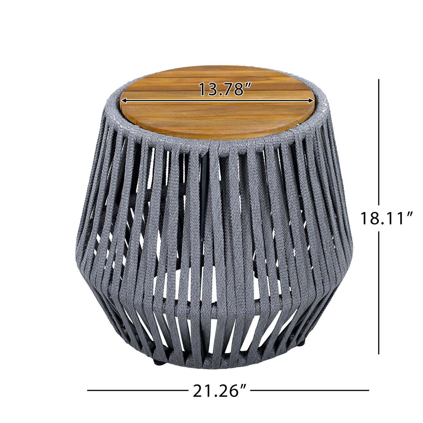 Outdoor Acacia Wood Side Table and Grey Rope