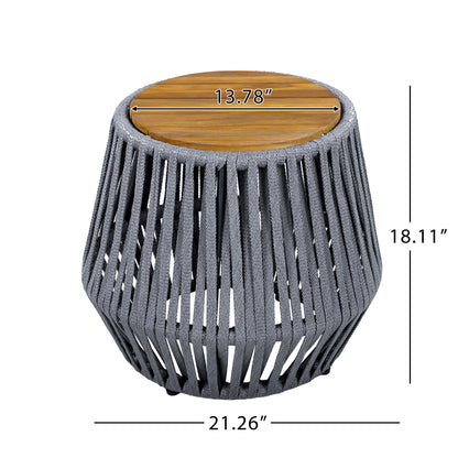 Outdoor Acacia Wood Side Table and Grey Rope