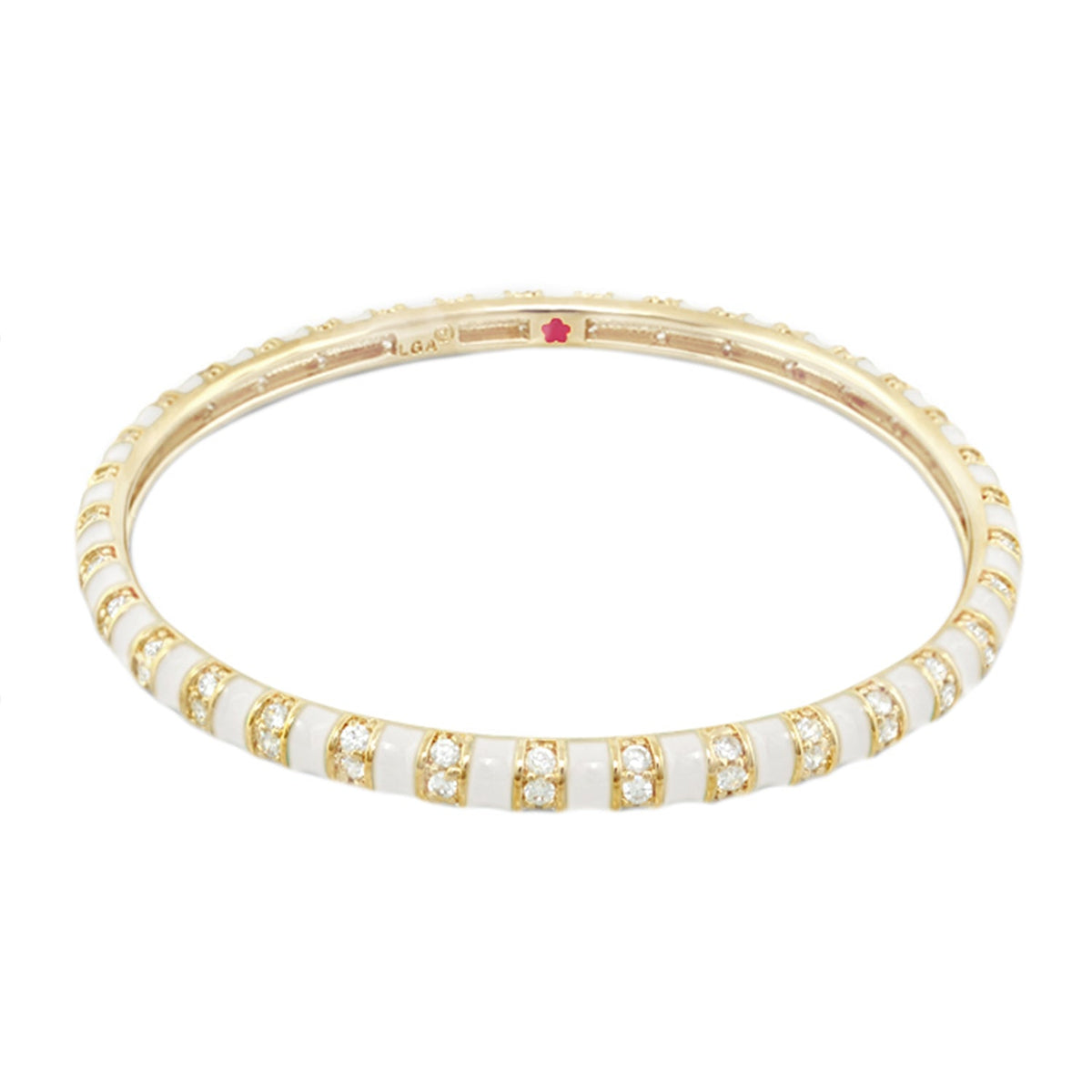 Stripe Tease Stackable Bangle Lauren G Adams gold with white enamel insets and pave diamonds on Tampa Home & Garden Store