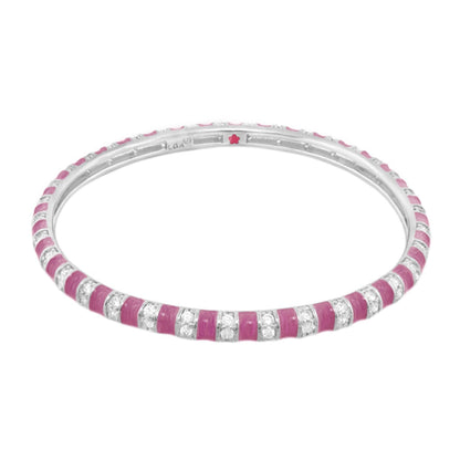 Stripe Tease Stackable Bangle pink enamel segments with clear stones on silver bracelet on Tampa Home & Garden Store