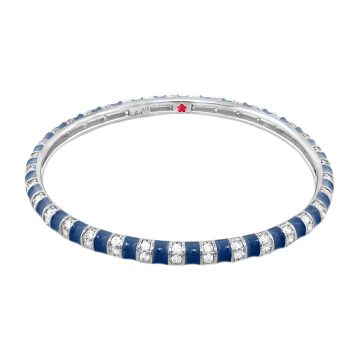 Stripe Tease Bangle, blue enamel inlay with pave diamonds on silver metal Lauren G Adams on Tampa Home & Garden Store