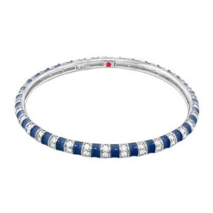 Stripe Tease Bangle, blue enamel inlay with pave diamonds on silver metal Lauren G Adams on Tampa Home & Garden Store