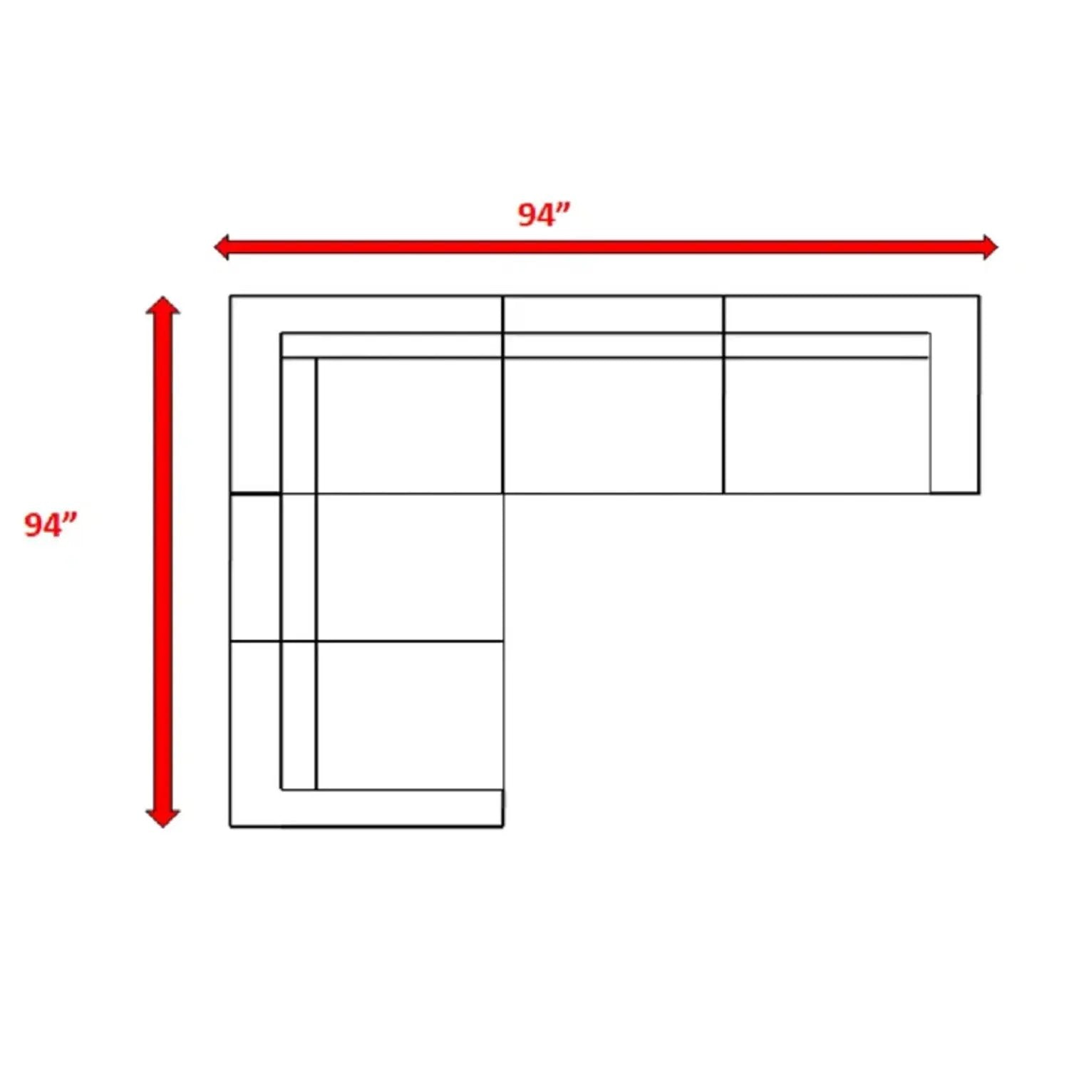 Stationary wicker patio sectional layout in an L-shape, 94 x 94 inches on Tampa Home & Garden Store