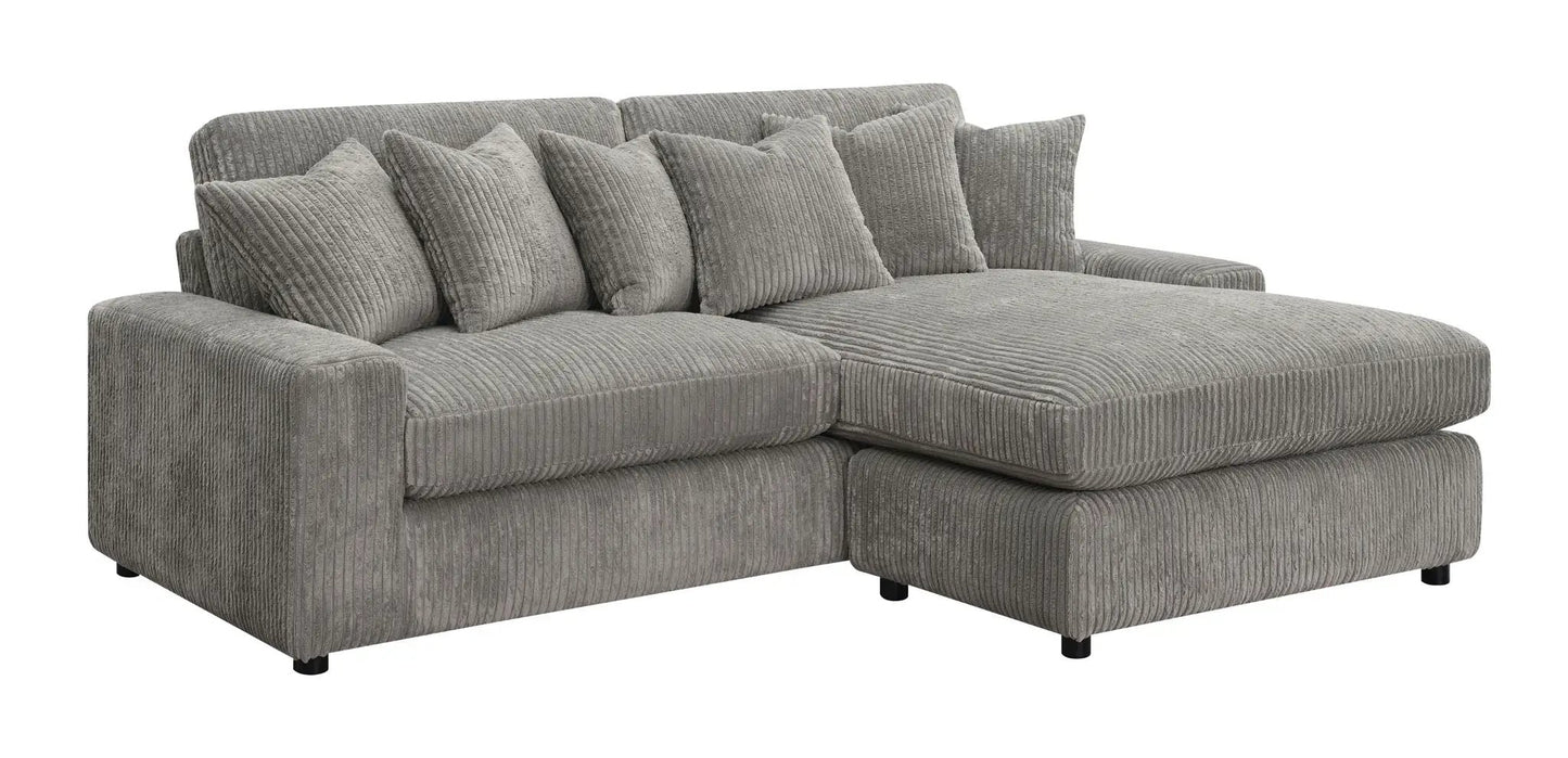 Tavia reversible gray sectional sofa with 6 pillows, corduroy upholstery on Tampa Home & Garden Store