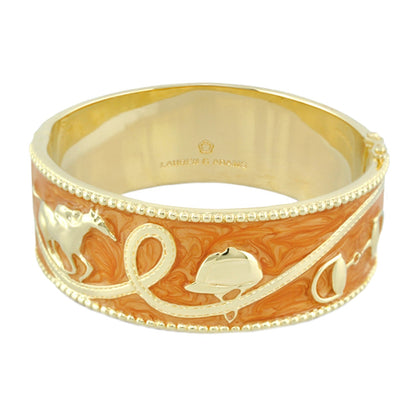 Pink Label Equestrian Bangle by Lauren G Adams, gold-tone hinged bracelet with orange enamel on Tampa Home & Garden Store