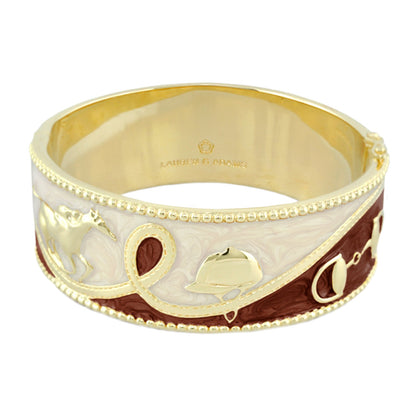 Pink Label Equestrian Bangle hinged bracelet gold with white enamel maroon Lauren G Adams on Tampa Home & Garden Store