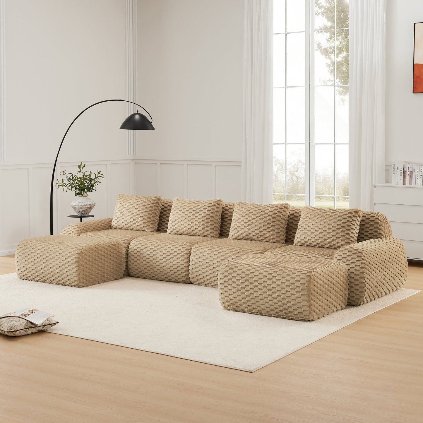 146-inch Modern U-Shaped Modular Sectional Sofa in beige woven fabric on Tampa Home & Garden Store