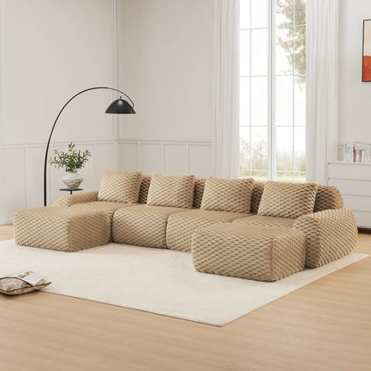 146-inch Modern U-Shaped Modular Sectional Sofa in beige woven fabric on Tampa Home & Garden Store