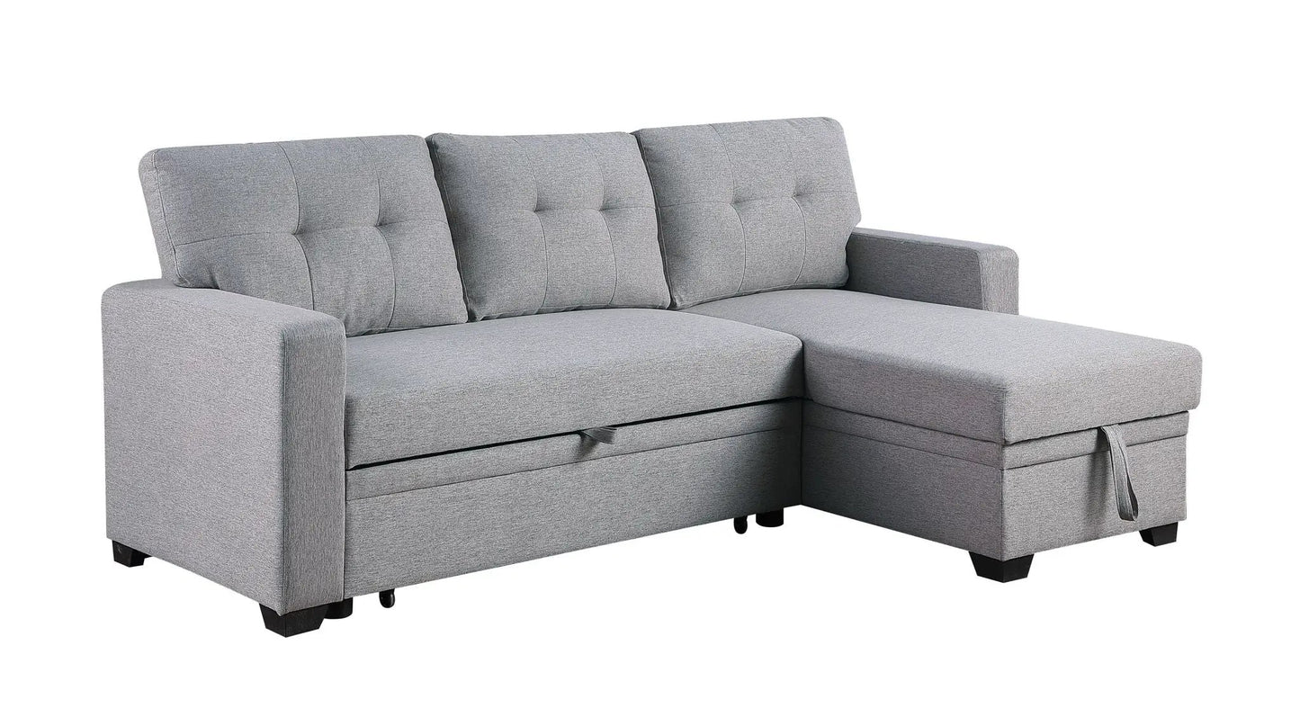 Upholstered sleeper sectional sofa with chaise in gray fabric on Tampa Home & Garden Store