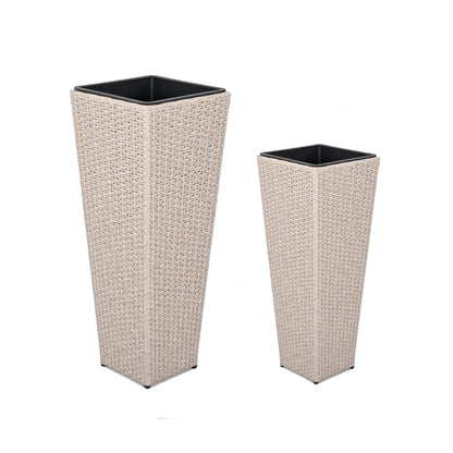Set of Two Outdoor Beige PE Rattan Planters