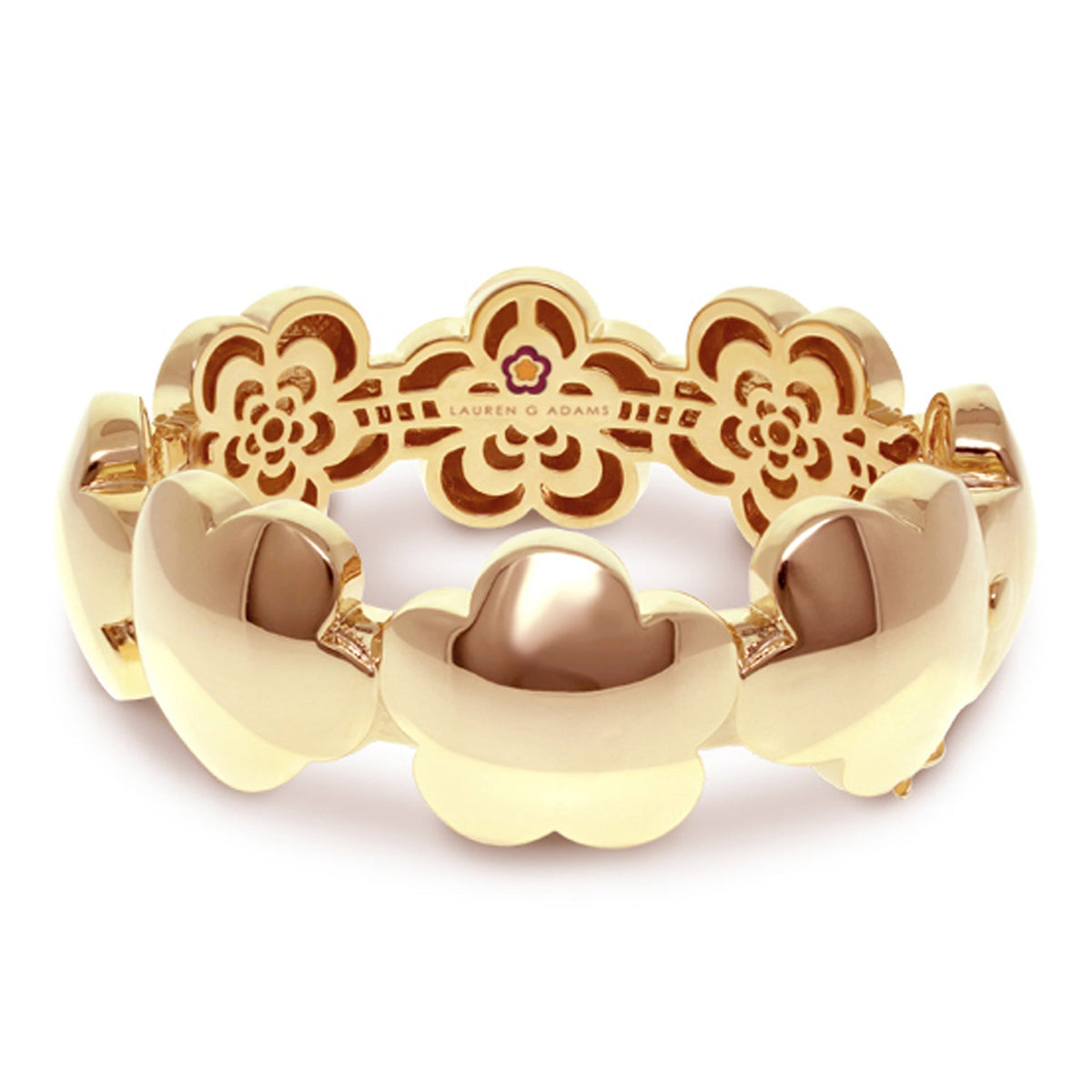 Shiny Daisy Bangle gold-tone bracelet with polished blossom motif by Lauren G Adams, Collections on Tampa Home & Garden Store