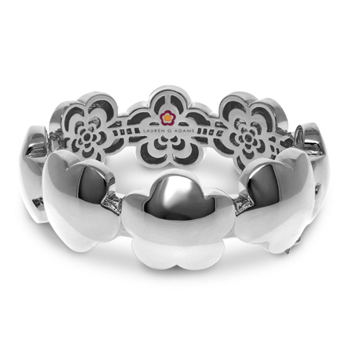 Shiny Daisy Bangle by Lauren G Adams, silver tone bracelet with floral cutout motif on Tampa Home & Garden Store