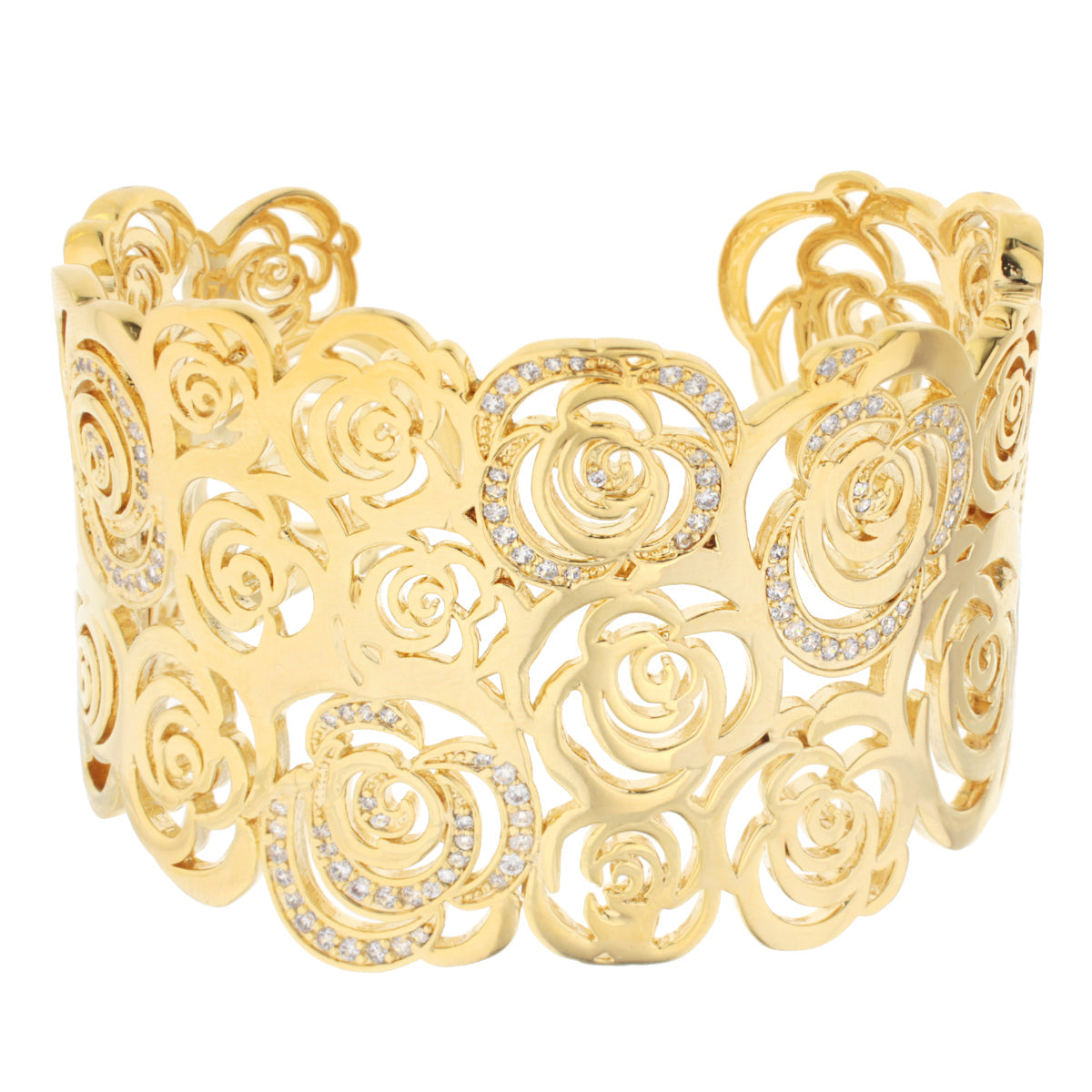 Rose Garden Cuff Bangle gold-tone bracelet by Lauren G Adams, rose filigree with crystals on Tampa Home & Garden Store