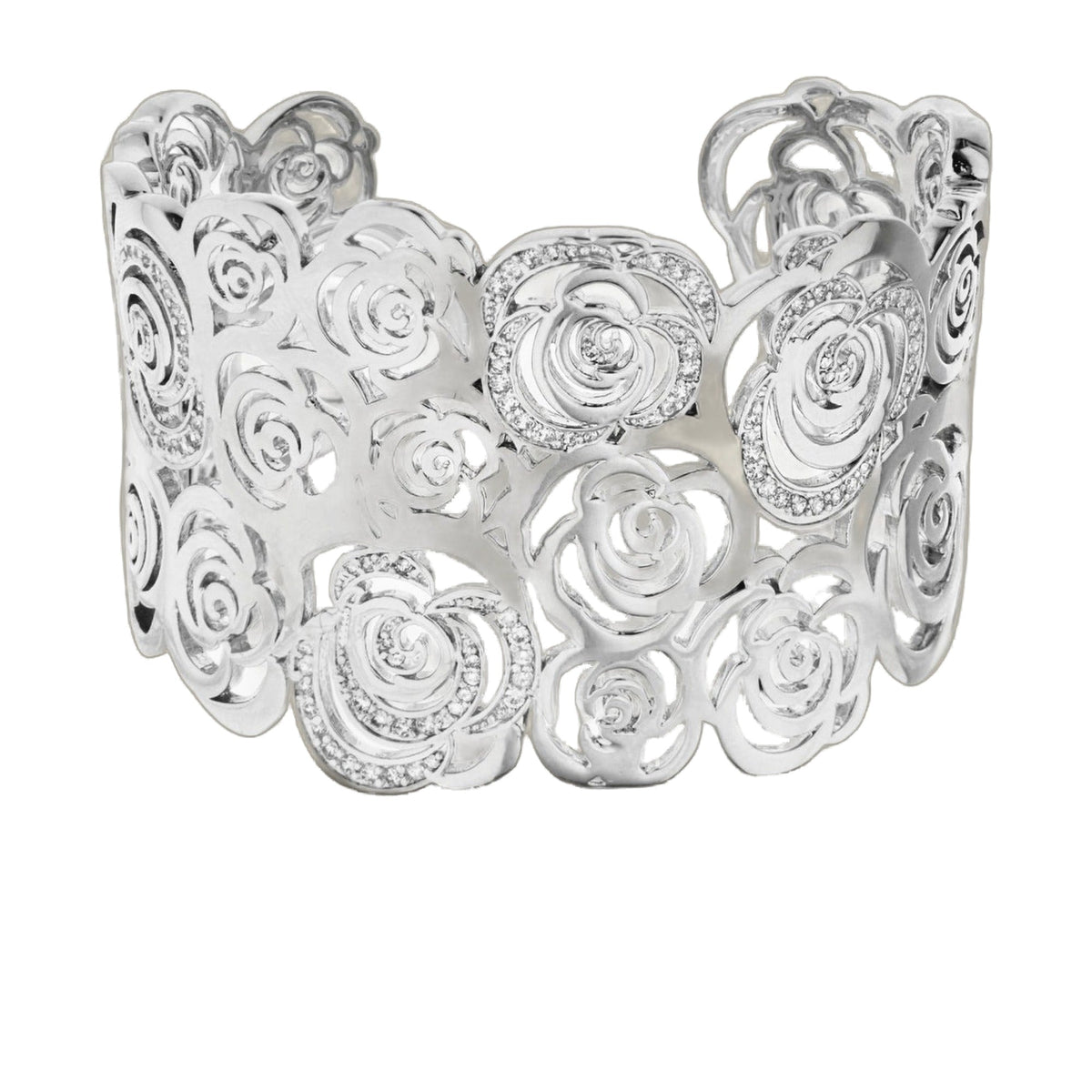 Rose Garden Cuff Bangle, silver-tone bracelet with rose filigree and crystal accents by Lauren G Adams on Tampa Home & Garden Store
