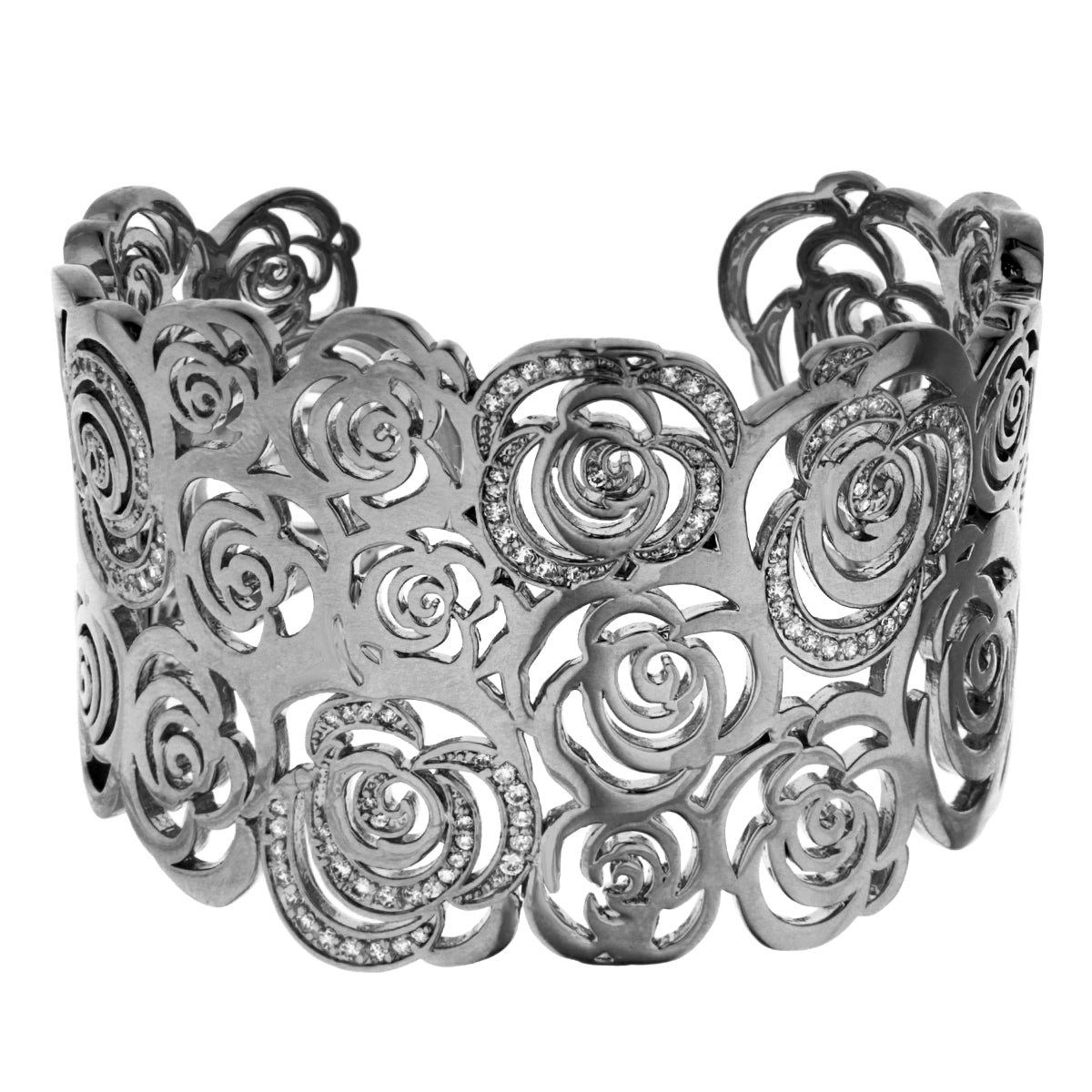 Rose Garden Cuff Bangle by Lauren G Adams in silver-tone rose filigree with crystals on Tampa Home & Garden Store