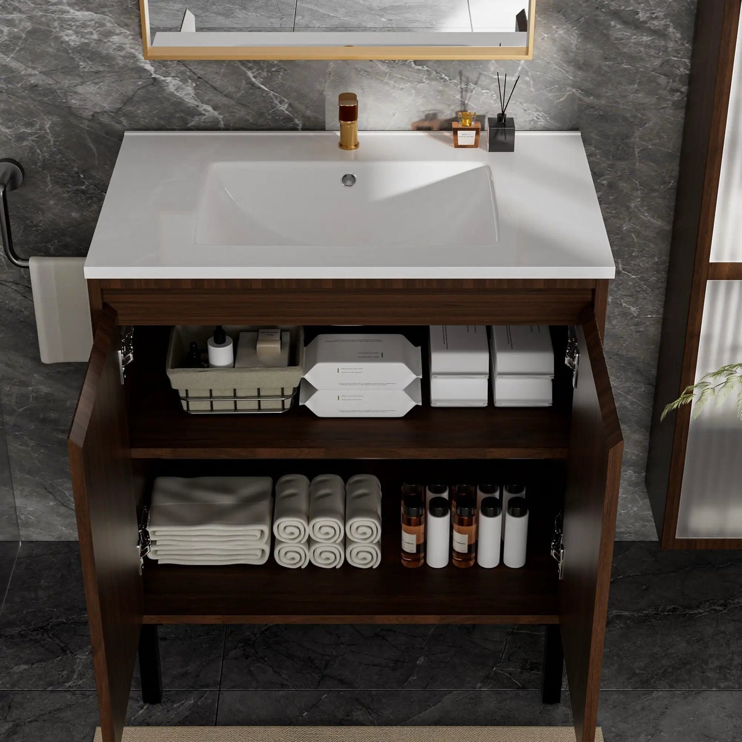 Bathroom vanity ceramic sink and white top, wood floor-standing cabinet by Unique Piece Furniture on Tampa Home & Garden Store