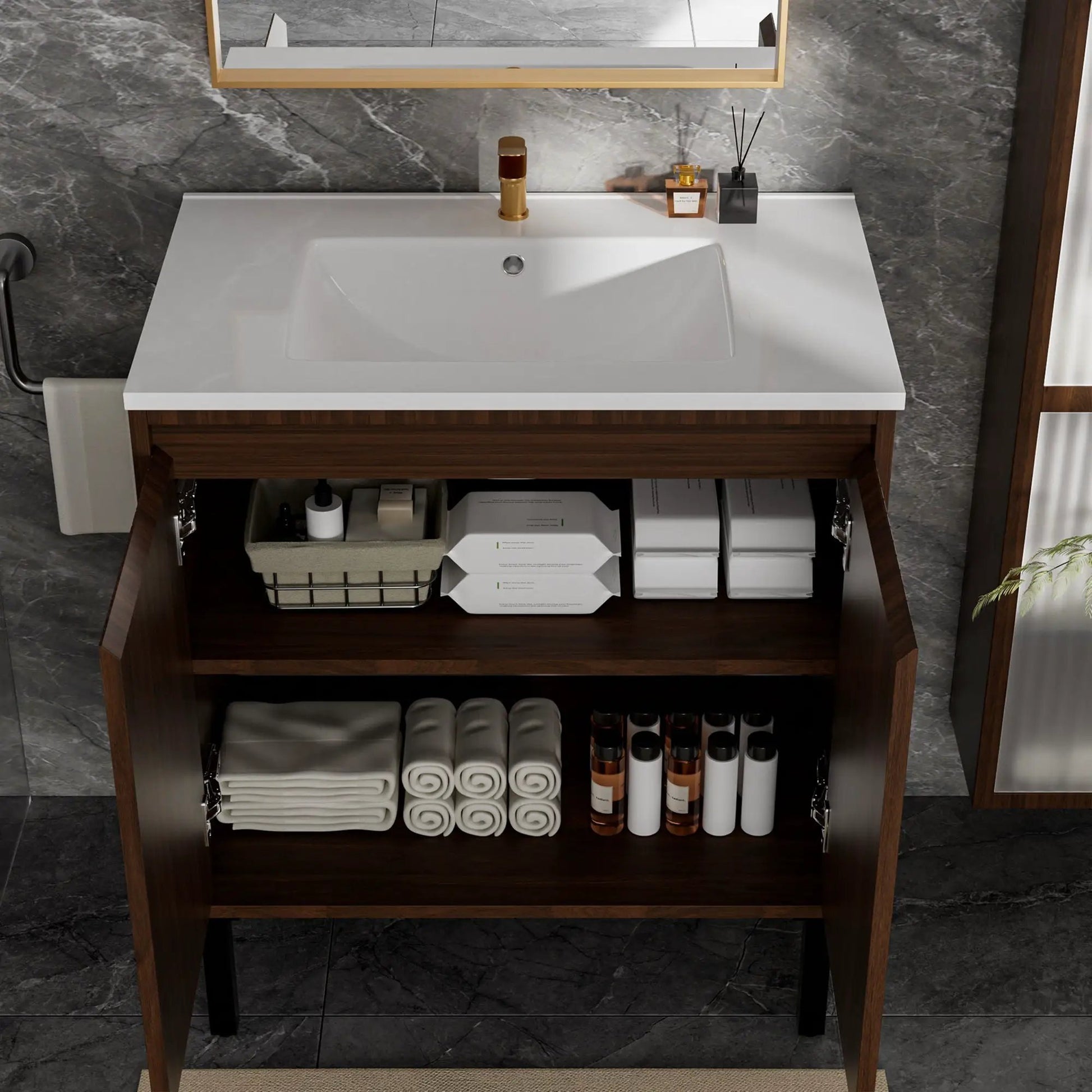 Bathroom vanity ceramic sink and white top, wood floor-standing cabinet by Unique Piece Furniture on Tampa Home & Garden Store