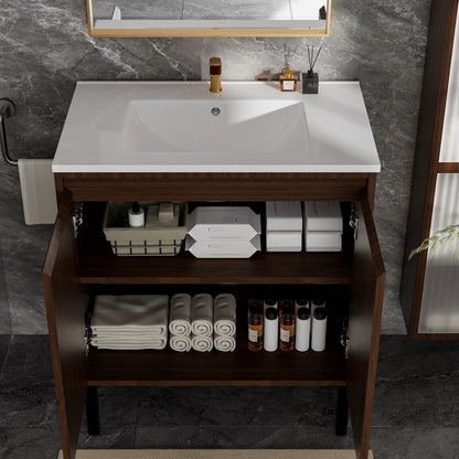 Bathroom vanity ceramic sink and white top, wood floor-standing cabinet by Unique Piece Furniture on Tampa Home & Garden Store