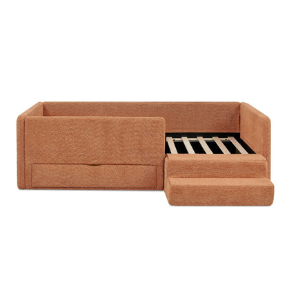 Sturdy Wood Kids Bed with Guardrails and Storage