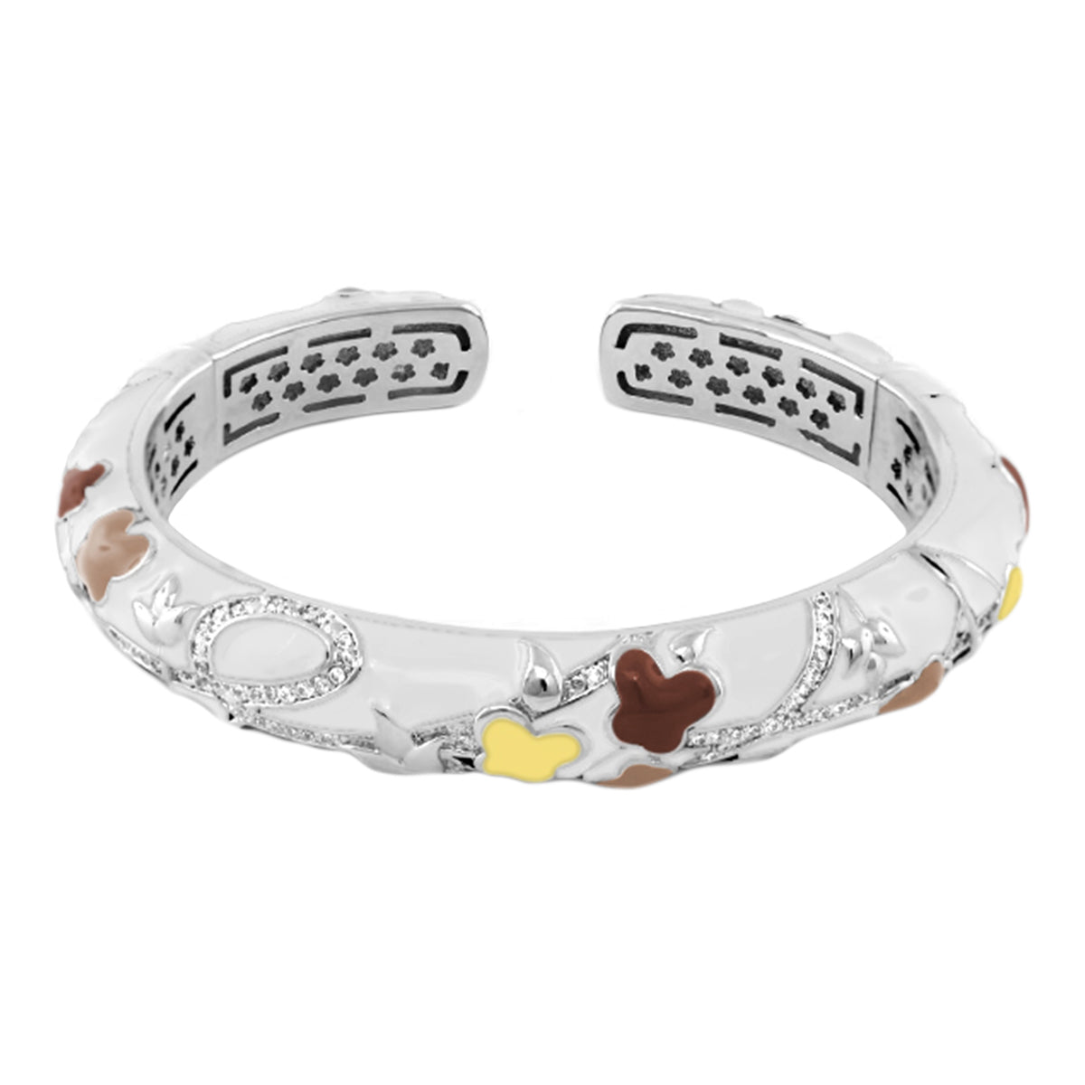 You Neek Bangle hinged bracelet by Lauren G Adams silver-tone with enamel flowers and crystals on Tampa Home & Garden Store
