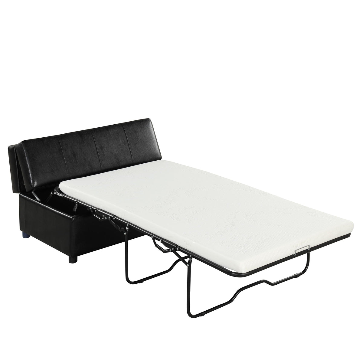Twin size folding ottoman sleeper bed by HouseOfZazla black faux leather and white mattress on Tampa Home & Garden Store