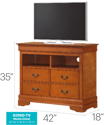 Media chest TV console in light brown wood with cubbies and four drawers 42W x 18D x 35H on Tampa Home & Garden Store