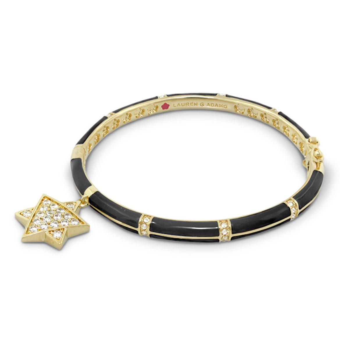 Star of David bangle bracelet gold with black enamel links and pave diamonds by Lauren G Adams on Tampa Home & Garden Store