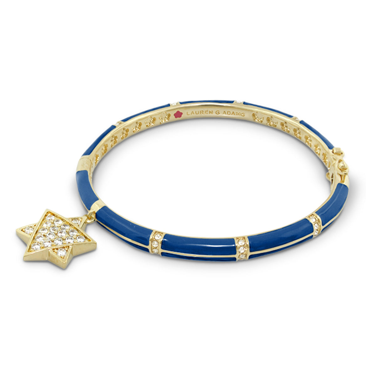 Star of David Bangle with blue enamel and gold-tone band, star charm, Lauren G Adams engraving on Tampa Home & Garden Store