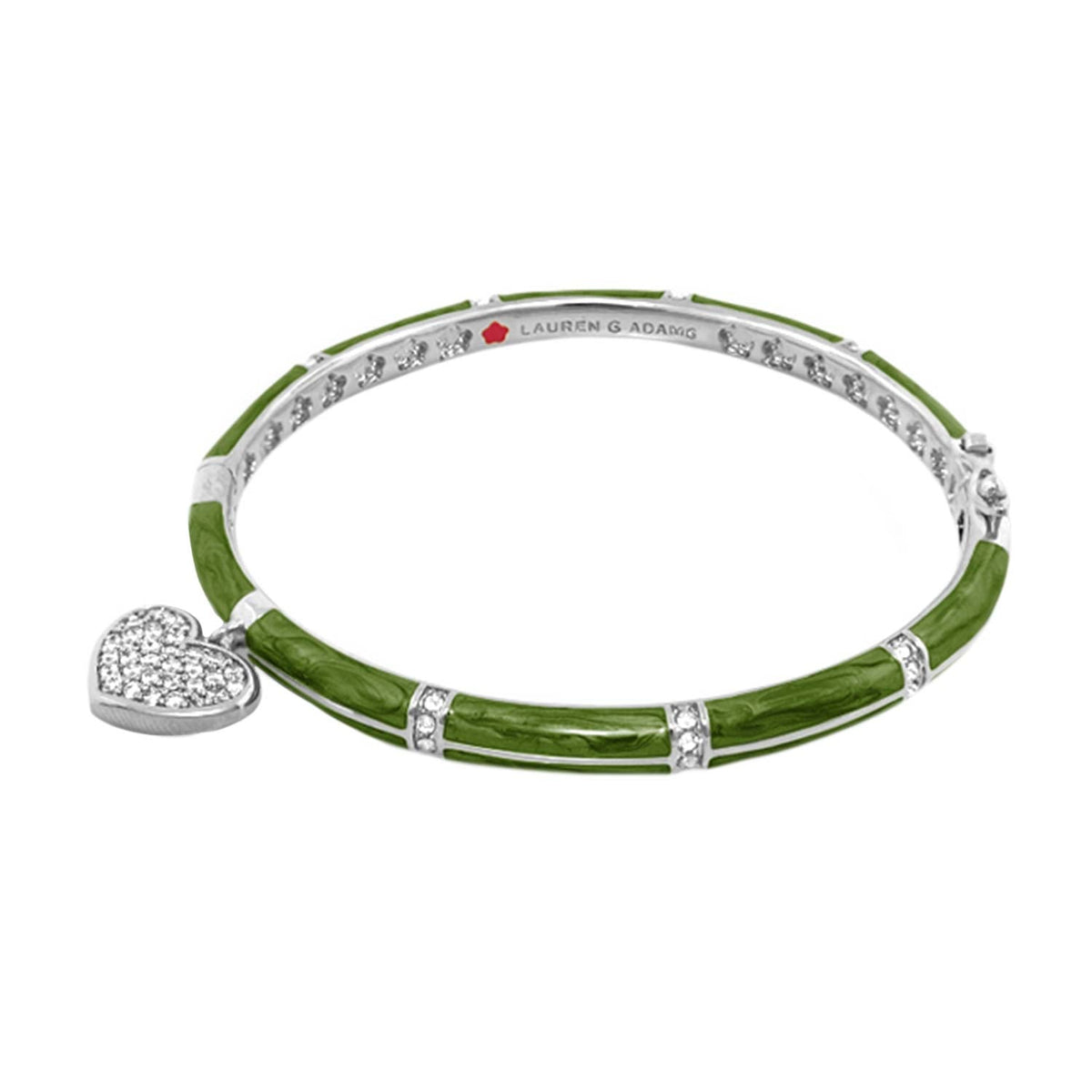 Charming 2 Pave Heart Bangle by Lauren G Adams, green enamel inlay with pavé diamonds on Tampa Home & Garden Store