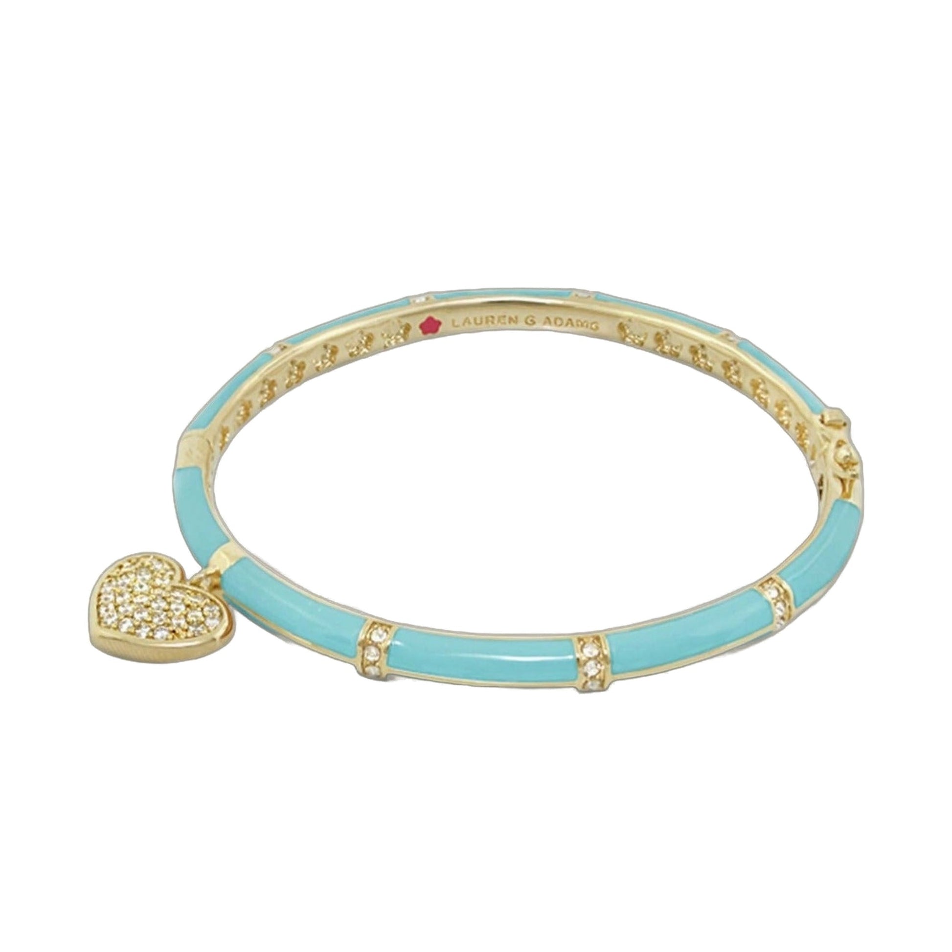 Charming 2 Pave Heart Bangle by Lauren G Adams, turquoise enamel gold-tone with pave heart on Tampa Home & Garden Store