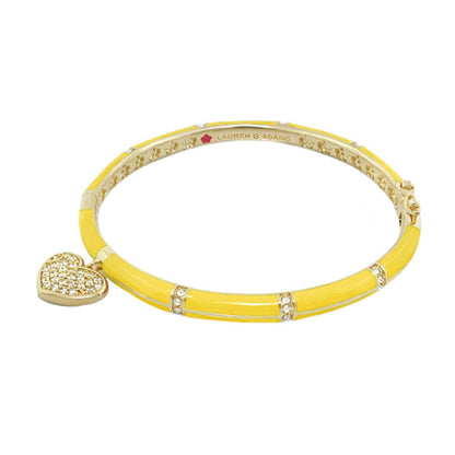 Charming 2 Pave Heart Bangle bracelet in yellow enamel with pave heart charm by Lauren G Adams on Tampa Home & Garden Store