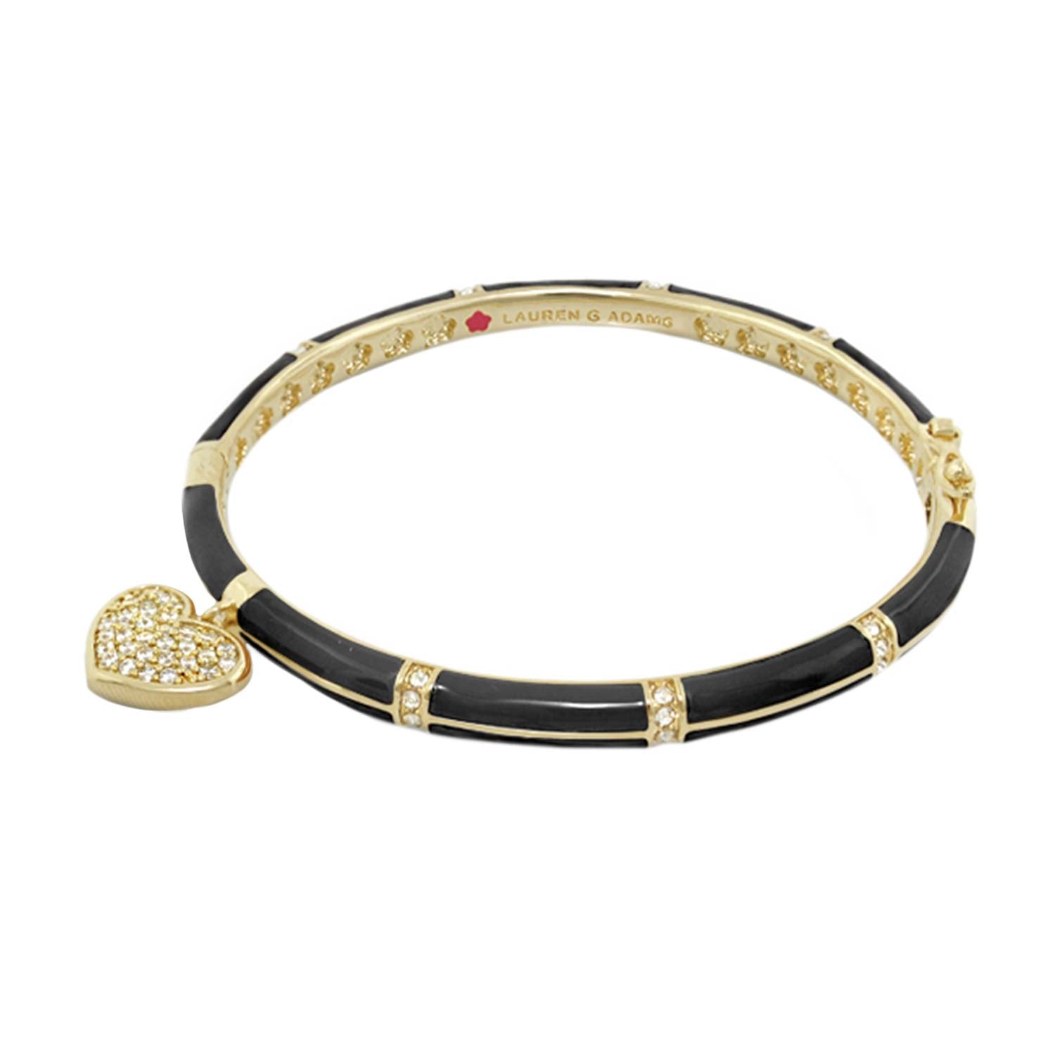 Charming 2 Pave Heart Bangle with gold-tone black enamel links pave heart charm Lauren G Adams on Tampa Home & Garden Store