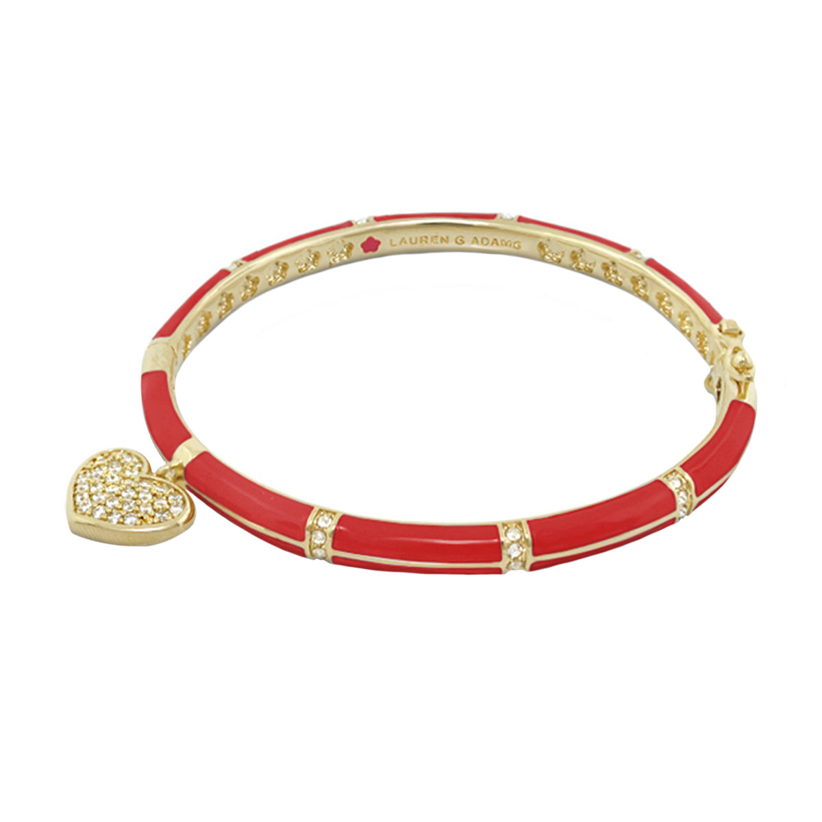 Charming 2 Pave Heart Bangle, gold-tone red enamel bracelet with heart charm, Lauren G Adams on Tampa Home & Garden Store