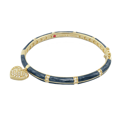 Charming 2 Pave Heart Bangle with blue enamel inlay, gold-tone links, heart charm Lauren G Adams on Tampa Home & Garden Store