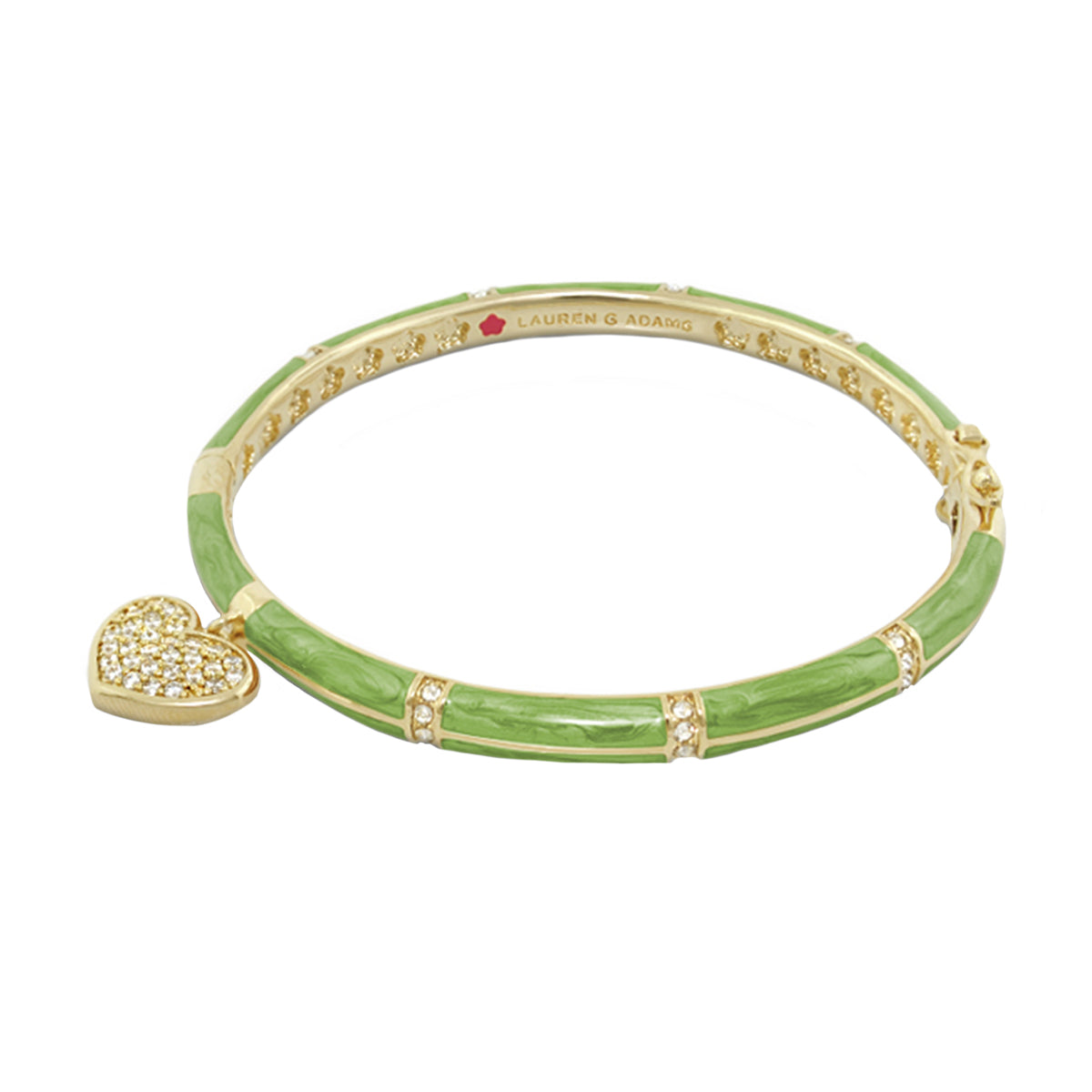 Charming 2 pave heart bangle bracelet in green enamel with gold accents, Lauren G Adams on Tampa Home & Garden Store