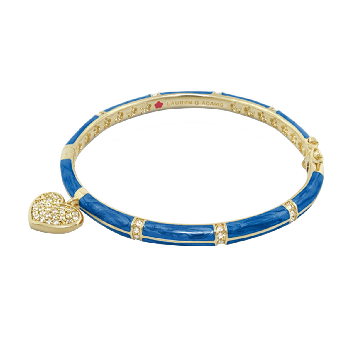 Charming 2 Pave Heart Bangle in blue enamel with gold-tone segments and pave heart charm on Tampa Home & Garden Store