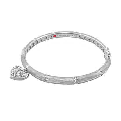 Charming 2 Pave Heart Bangle in silver-tone with pavé heart charm by Lauren G Adams on Tampa Home & Garden Store
