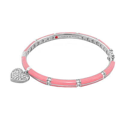 Charming 2 Pave Heart Bangle by Lauren G Adams pink enamel bracelet with pavé heart charm on Tampa Home & Garden Store