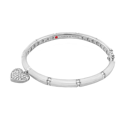 Charming 2 Pave Heart Bangle by Lauren G Adams, silver-tone bracelet with pavé heart charm and crystal accents on Tampa Home & Garden Store