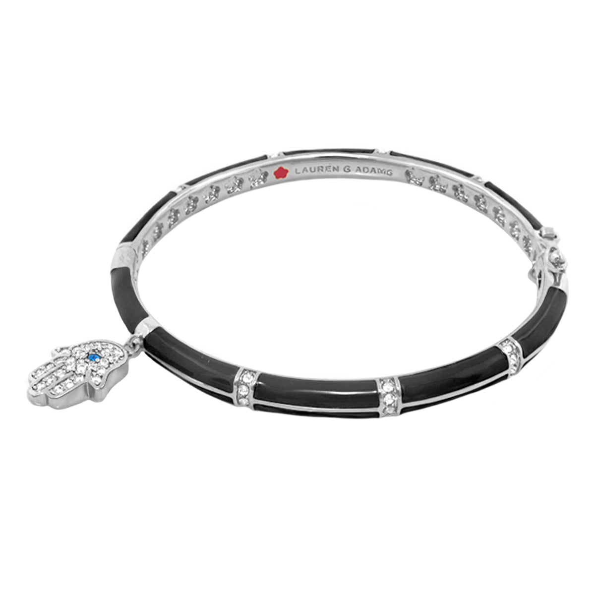 Lucky Hamsa Stackable Bangle by Lauren G Adams black enamel segments with crystals on Tampa Home & Garden Store
