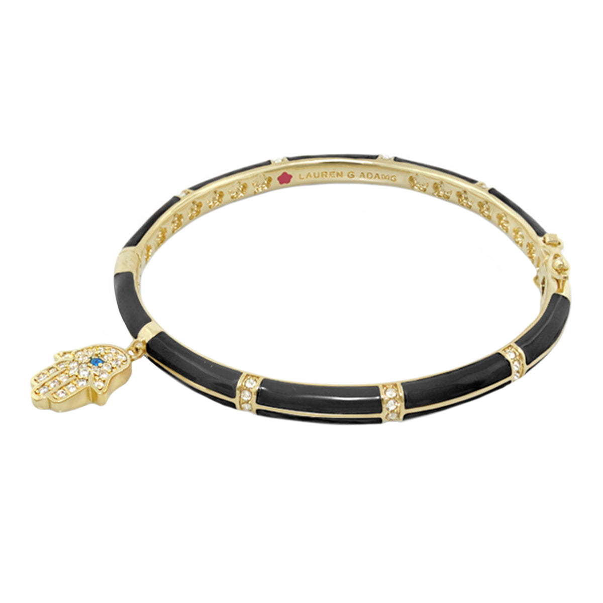 Lucky Hamsa Stackable Bangle gold-tone with black enamel and diamond accents Lauren G Adams on Tampa Home & Garden Store