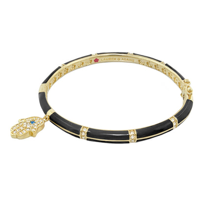 Lucky Hamsa Stackable Bangle gold-tone with black enamel and diamond accents Lauren G Adams on Tampa Home & Garden Store