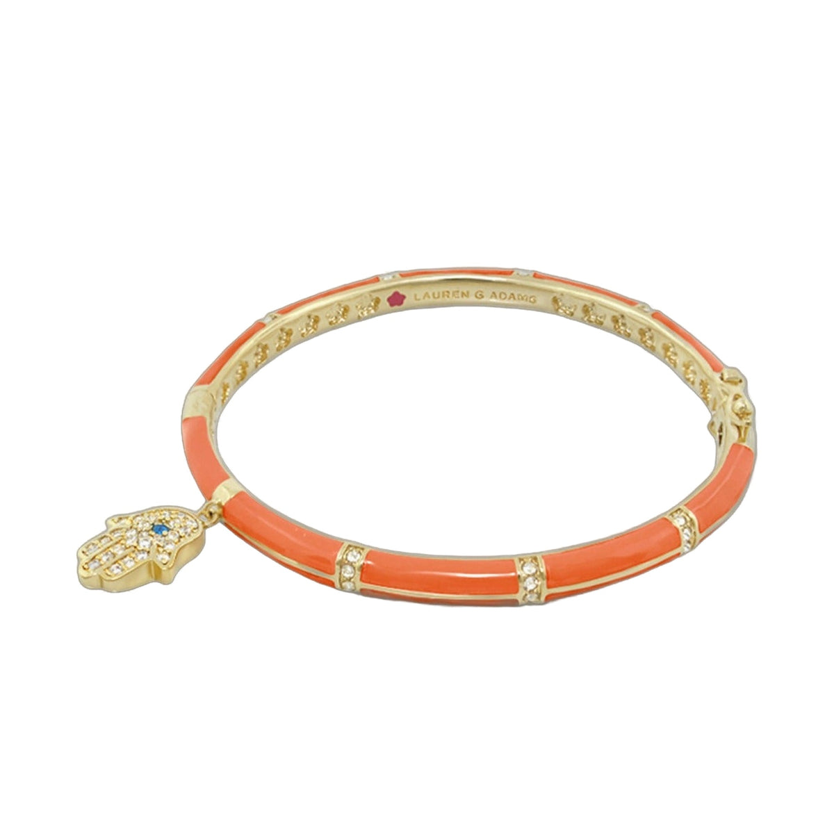 Lucky Hamsa Stackable Bangle, Lauren G Adams gold-tone orange bracelet with Hamsa charm on Tampa Home & Garden Store
