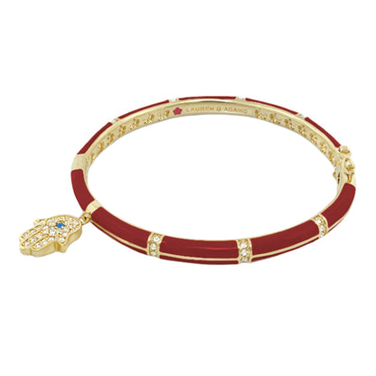 Lucky Hamsa Stackable Bangle red enamel with gold-tone bands and crystals Lauren G Adams on Tampa Home & Garden Store