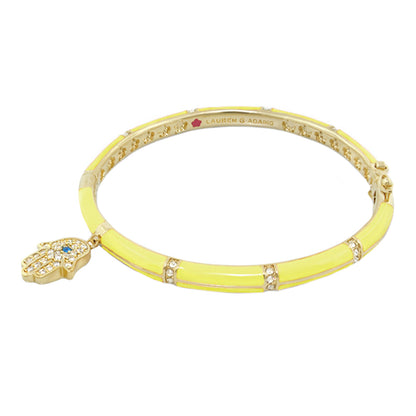 Lauren G Adams Lucky Hamsa Stackable Bangle bracelet in yellow enamel with crystal accents on Tampa Home & Garden Store